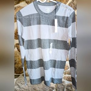 Majestic Filatures men's small grey striped wool long sleeve shirt